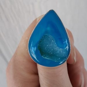 New Onyx Window Druzy 925 Silver Ring.